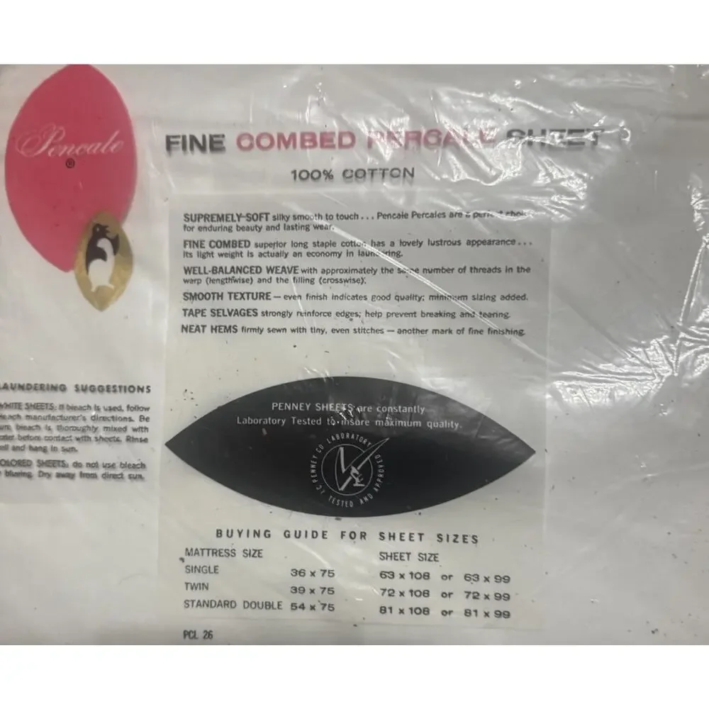 Full DOUBLE FLAT SHEET White Penneys Percale 100% Cotton 81x108 NEW